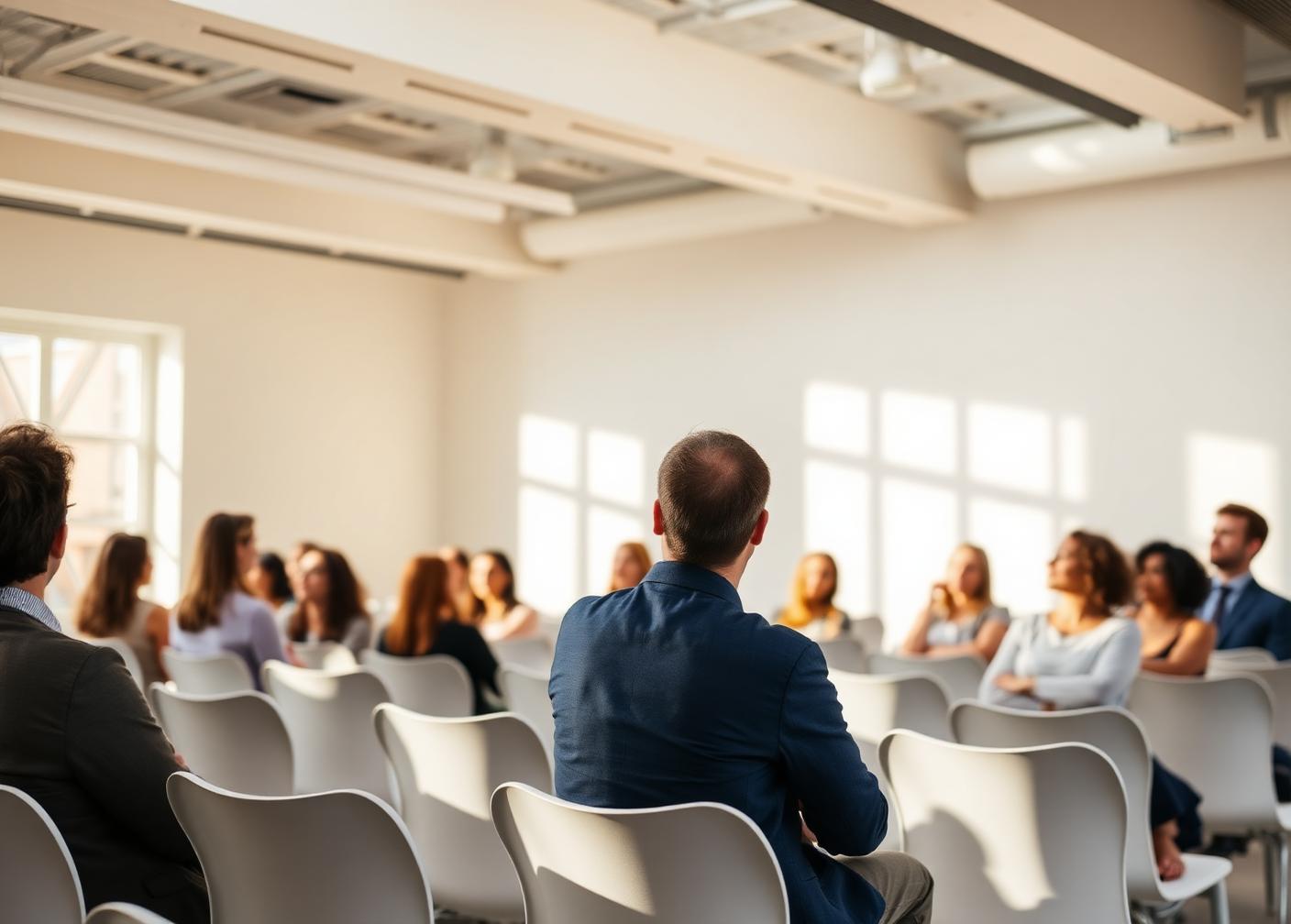 Delegates taking part in a training session in a bright, daylit modern venue